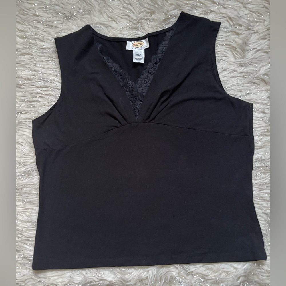 Talbots Black Women’s V-Neck Pullover With Lace Detail Tank Top Size L